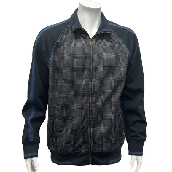 Marc Ecko Cut & Sew Blue Gray Plaid Full Zip Track Jacket with Pockets Large LG - Picture 6 of 13